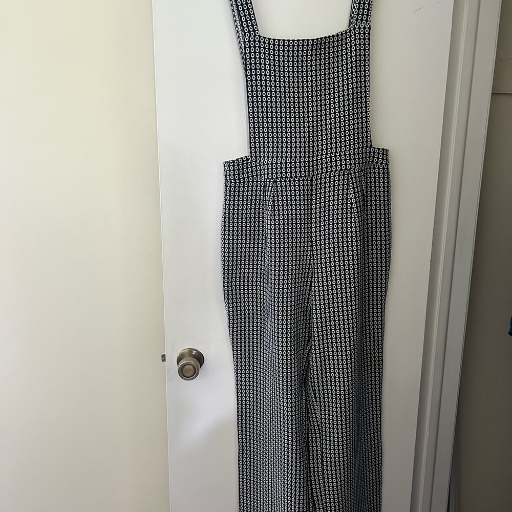Anthropologie Green and White Gingham Jumpsuit with Square Neckline